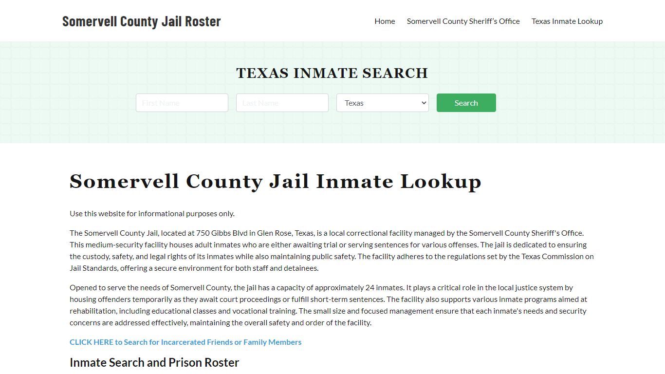 Somervell County Jail Roster Lookup, TX, Inmate Search