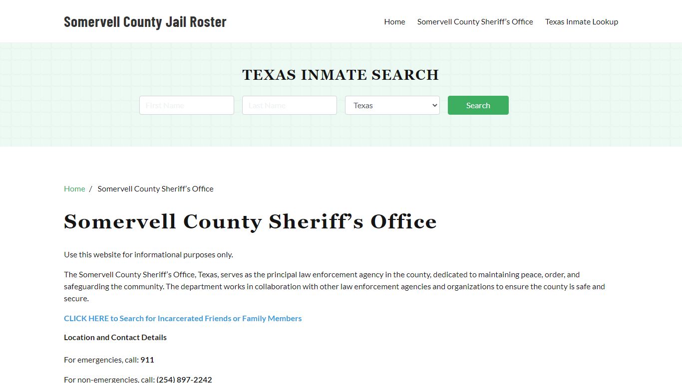 Somervell County Sheriff Office, TX, Arrest Warrants Search